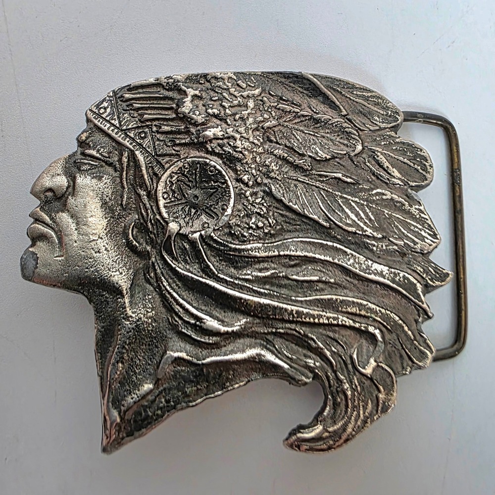 Vintage Wyoming Studio Art Works Native American Chief Belt Buckle W-110
